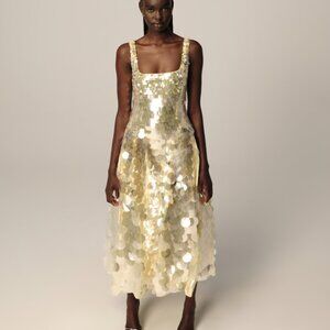 US 14 Asos ARRANGE embellished disc sequin midi dress in lemon